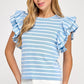 Berea Layered Flutter Short Sleeve Stripe Top