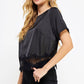 Hopins Lace Trim Short Sleeve Satin Tee Top