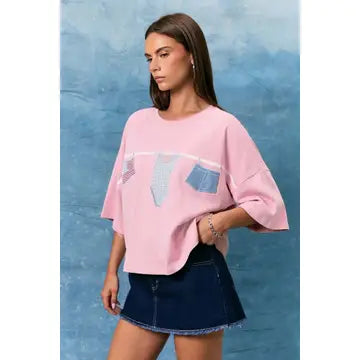 Clothes Line Pink Americana Graphic Tee