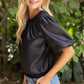 Park City Ribbed Knit Band Solid Faux Leather Top