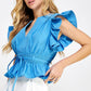Danville Flutter Sleeve Peplum Poplin Top
