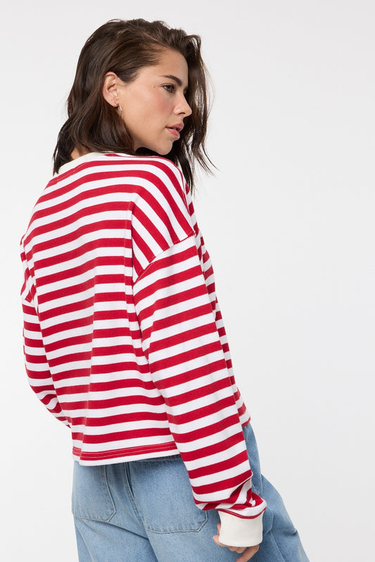 Flawless Contrast Stripe Relaxed Crop Knit Top