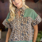 Animal Print Color block Grommet Detail Sherpa Top
