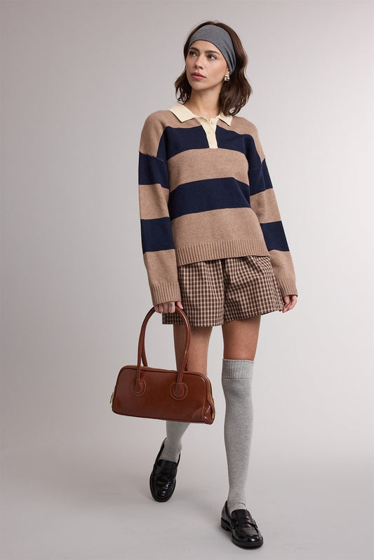 Message Colorblock Stripe Collared Sweater