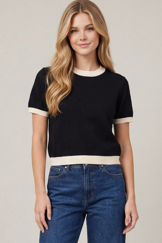Verity Short Sleeve Color Block Sweater Top