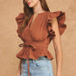 Danville Flutter Sleeve Peplum Poplin Top