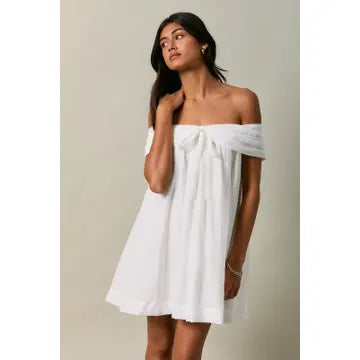 Subtle Front Bow Detail Off the Shoulder Mini Dress