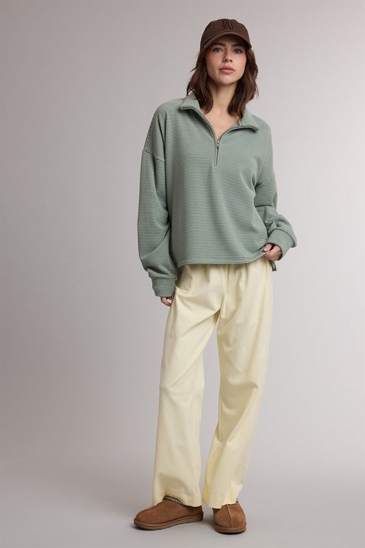 Benefit Striped Half Zip Up Knit Pullover
