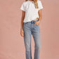 Paducah Ruffle Frill Asymmetric Hem Mixed Media Knit Tee Top