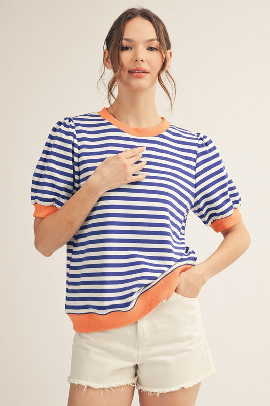 Exit Rib Band Binding Detail Stripe Top