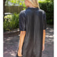 Ruffled V-Neck Solid Faux Leather Shift Dress