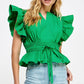 Danville Flutter Sleeve Peplum Poplin Top