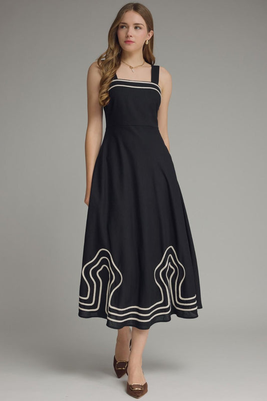 Hood Solid Square Neck Midi Dress
