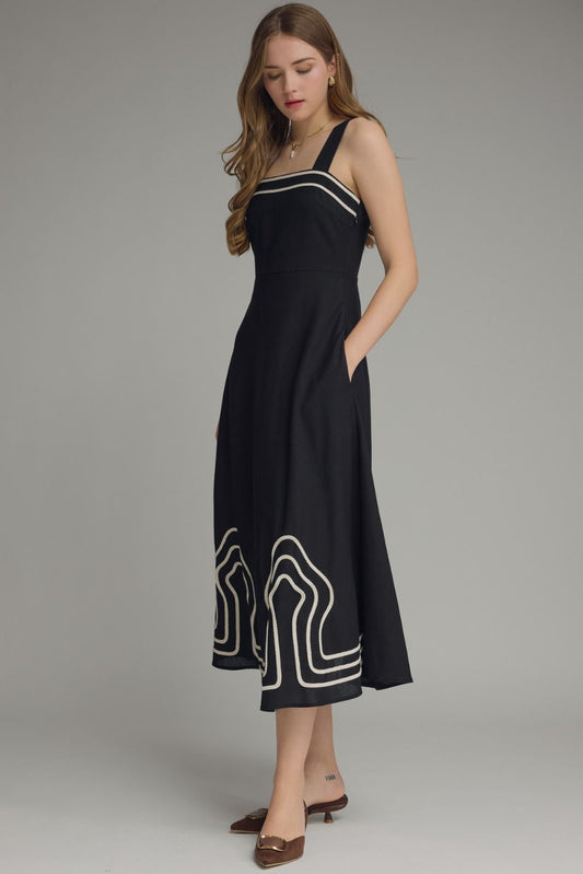 Hood Solid Square Neck Midi Dress