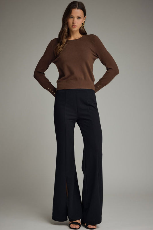 Ashland Solid Long Sleeve Top with Detailed Cuff
