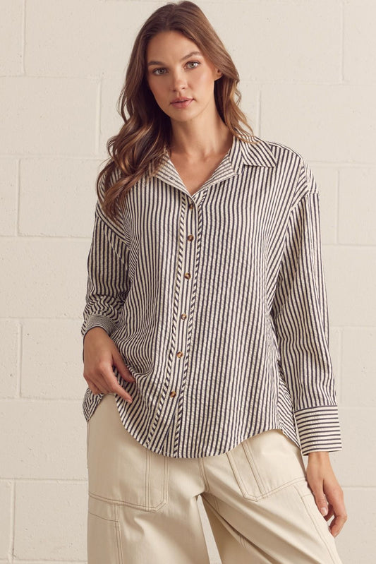 Salem Striped Long Sleeve Button Down Top