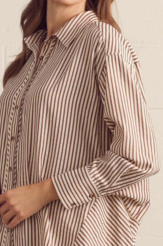 Salem Striped Long Sleeve Button Down Top