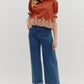 Arthur Solid Embroidered Smocked Cuff Band Short Sleeve Blouse