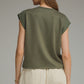 Las Solid Round Neck Cap Sleeve Top Featuring Ribbed Trim
