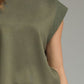 Las Solid Round Neck Cap Sleeve Top Featuring Ribbed Trim
