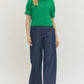 Carroll Solid Short Puff Sleeve Knit Top Blouse