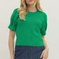 Carroll Solid Short Puff Sleeve Knit Top Blouse