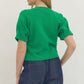 Carroll Solid Short Puff Sleeve Knit Top Blouse