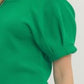 Carroll Solid Short Puff Sleeve Knit Top Blouse