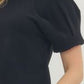 Carroll Solid Short Puff Sleeve Knit Top Blouse