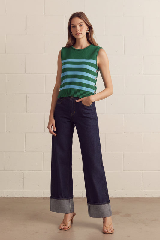 Pine Striped Sleeveless Knit Top