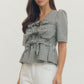Dixon Gingham Triple Tie Bow Accent Blouse