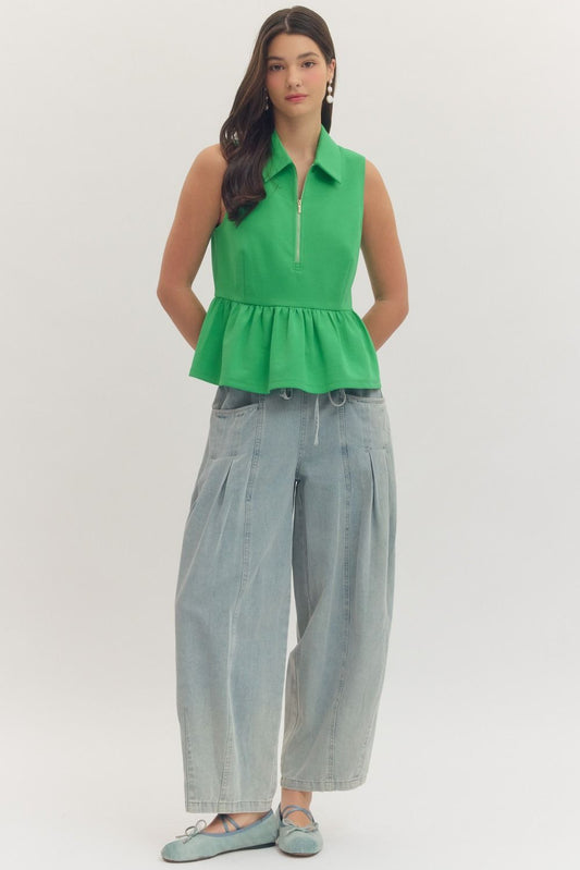 Sycamore Solid Sleeveless Half Zip Front Top
