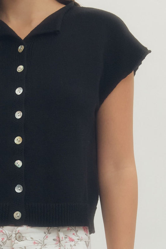 Crystal Solid Cap Sleeve Knit Top