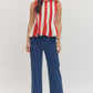 Champaign Striped Sleeveless Peplum Knit Top