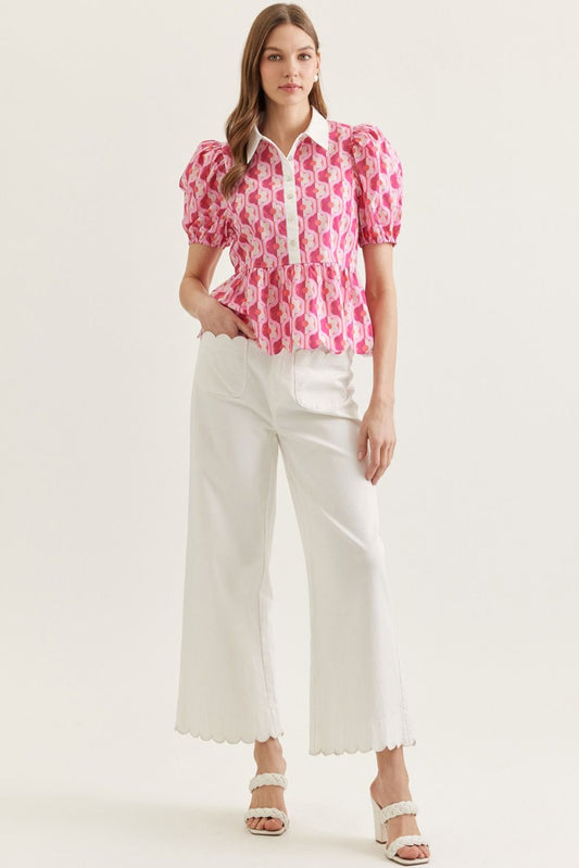 Jacksonville Printed Puff Peplum Top