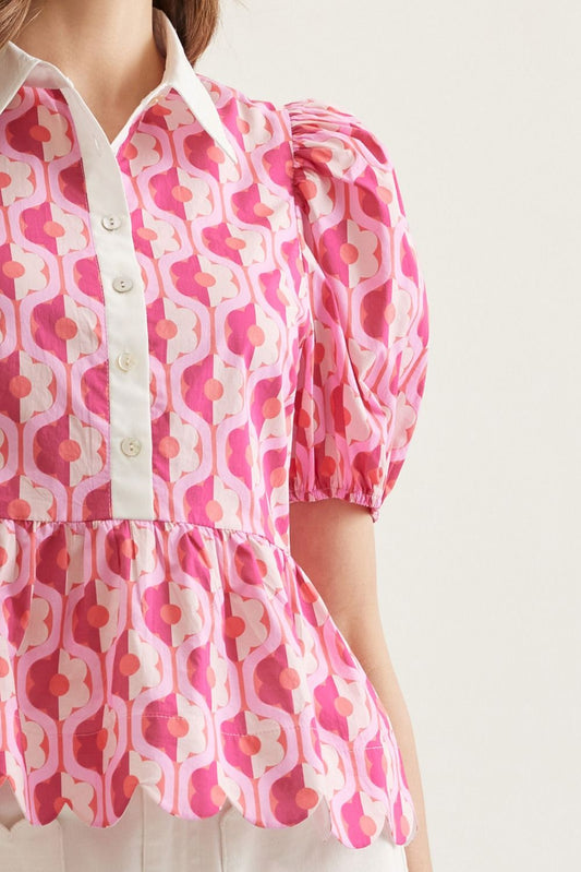 Jacksonville Printed Puff Peplum Top