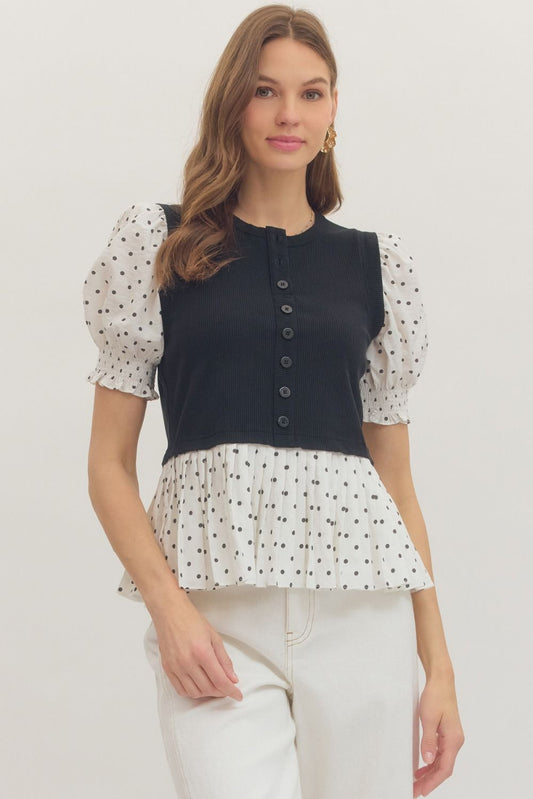 Marion Polka Dot Short Puff Sleeve Top