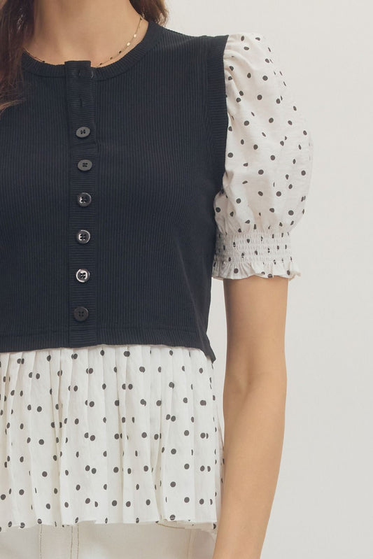 Marion Polka Dot Short Puff Sleeve Top