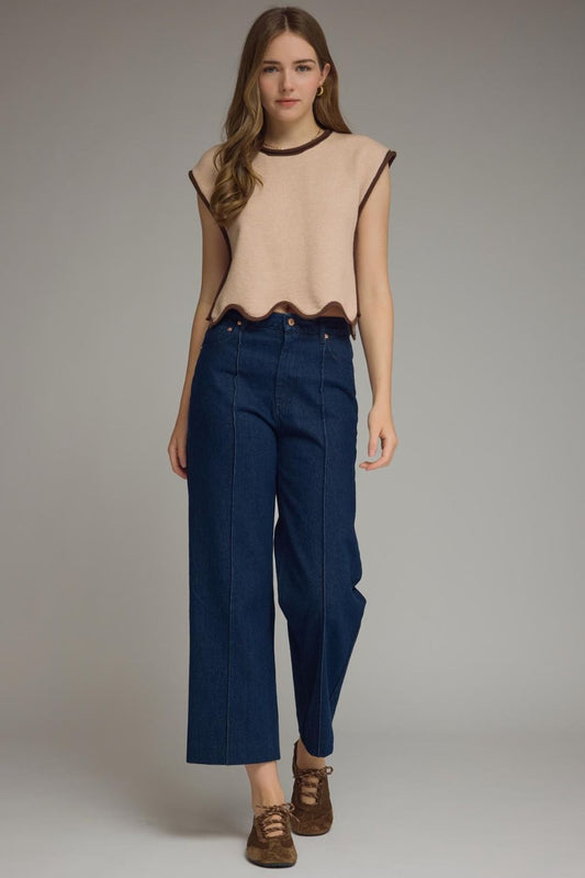 Sunriver Solid Sleeveless Knit Top with Scallop Hem