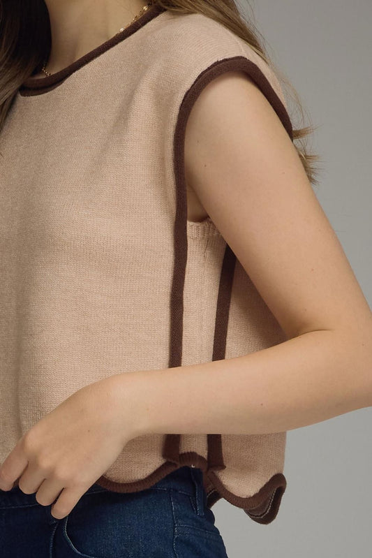 Sunriver Solid Sleeveless Knit Top with Scallop Hem