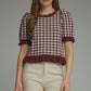Eugene Gingham Short Puff Sleeve Knit Top