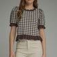Eugene Gingham Short Puff Sleeve Knit Top