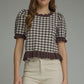 Eugene Gingham Short Puff Sleeve Knit Top