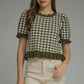 Eugene Gingham Short Puff Sleeve Knit Top