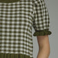 Eugene Gingham Short Puff Sleeve Knit Top