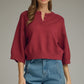 Bend Solid Round Neck 3/4 Sleeve Knit Sweater