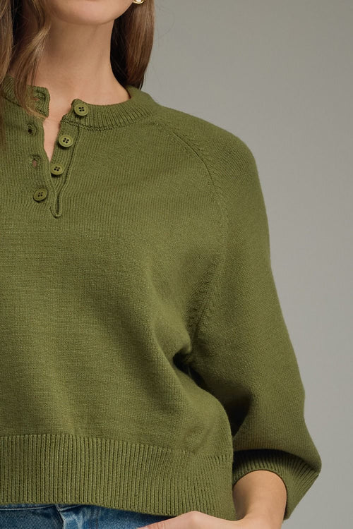 Bend Solid Round Neck 3/4 Sleeve Knit Sweater