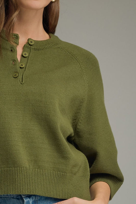 Bend Solid Round Neck 3/4 Sleeve Knit Sweater