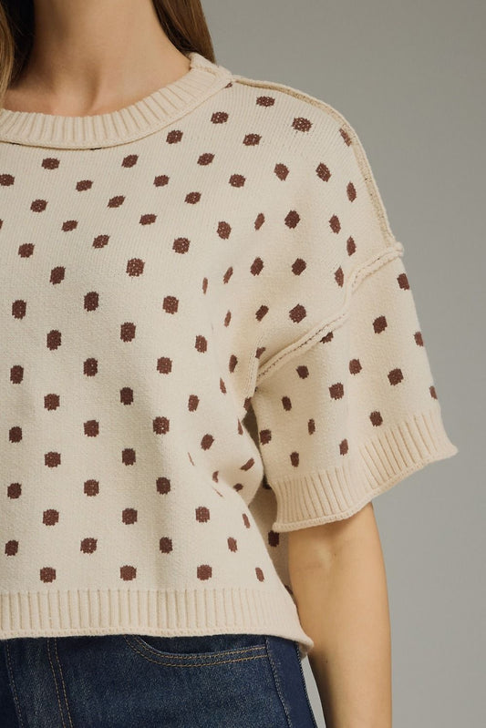 Truth Polka Dot Round Neck Short Sleeve Sweater