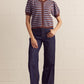 Bookings Striped Short Puff Sleeve Knit Cardigan